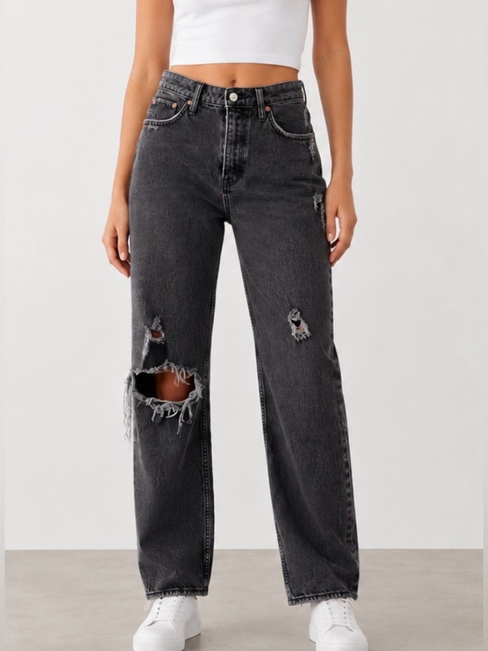 Abercrombie & Fitch High Rise Dad Washed Black Destroy Jeans